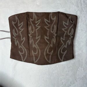 Brown Corset Top with Embroidered Design tic toc western vintage
